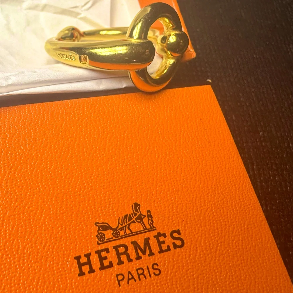 Hermès Horsebit Filet d’Or Scarf Ring Gold Plated 05 Rare Slide W Box Authentic - Picture 4 of 11